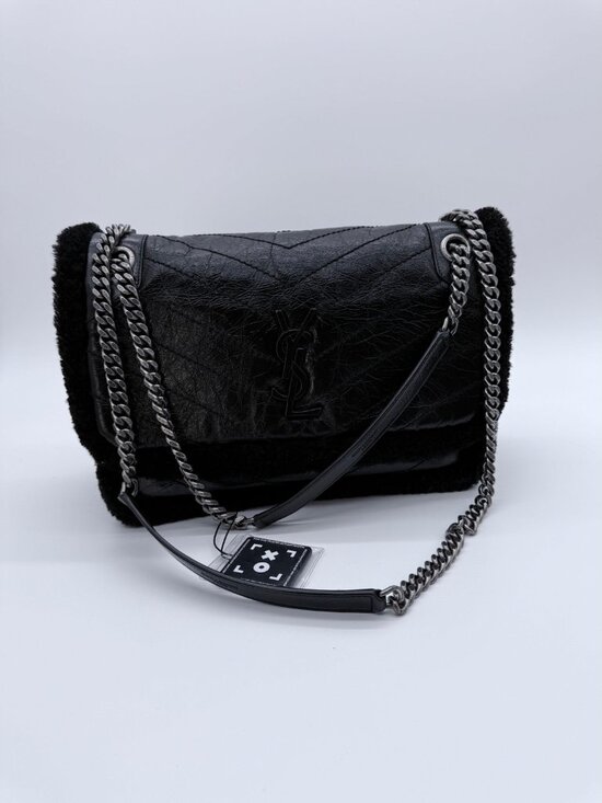 Saint Laurent Handbags - YSL SAINT LAURENT Black Shearling Calfskin Medium Niki Bag